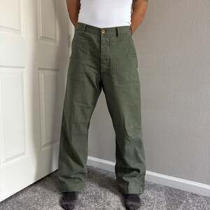 Not Yet Home Classic Wear Herringbone Fatigue Utility Pants Washed Olive Size L